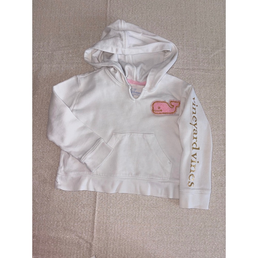 Vineyard Vines Hoodie age 2T White Pink Whale Gold Foil Logo Pullover
